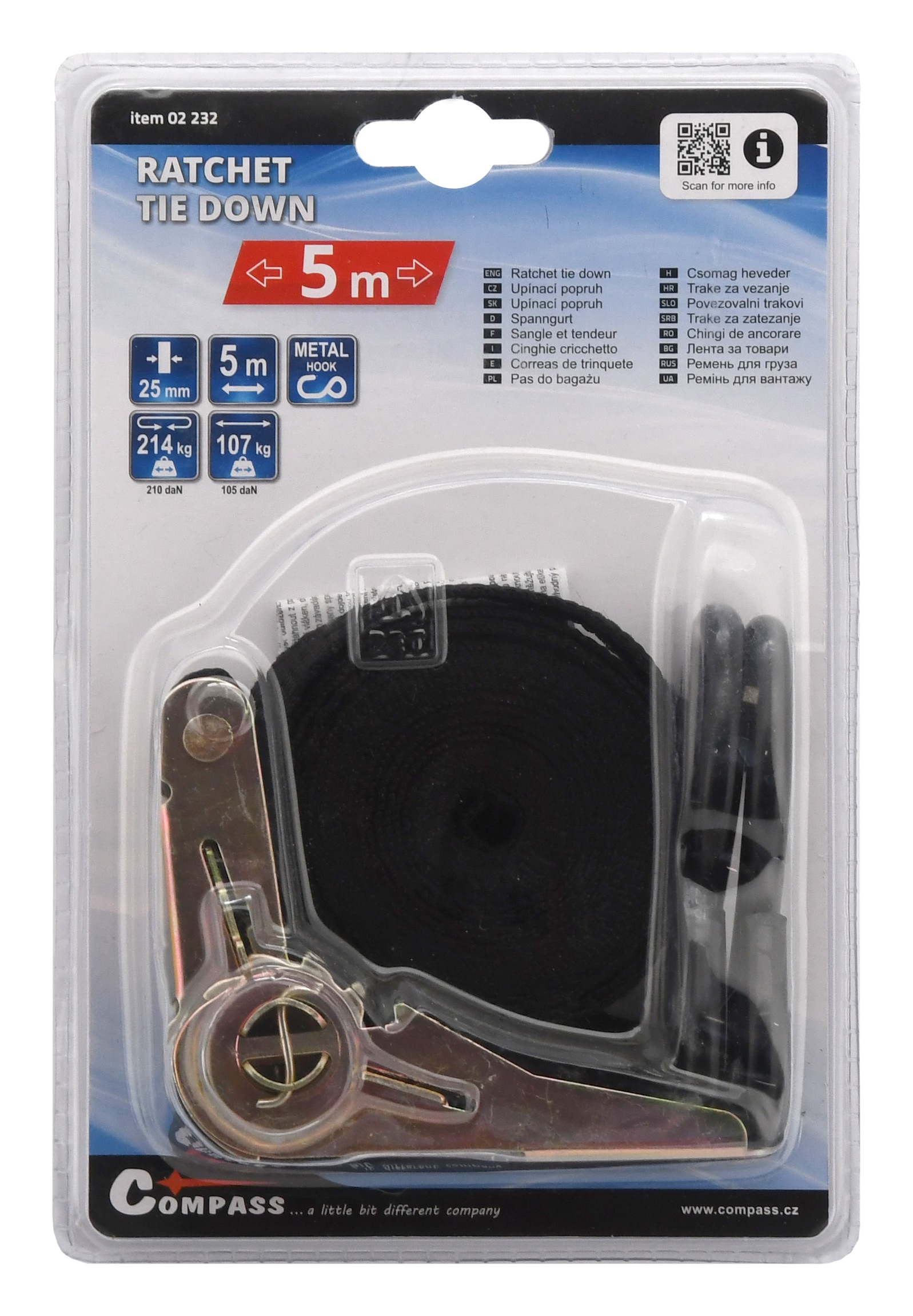 Popruh s ráčnou a háky Compass - 5 m